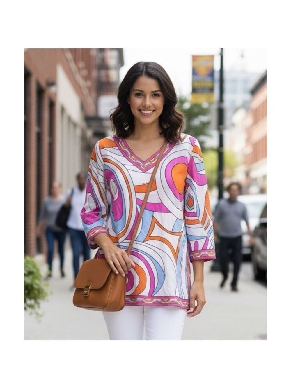 Gretchen Scott Tunic Top Small Colorful Retro Geometric Popover 60s 70s Mod